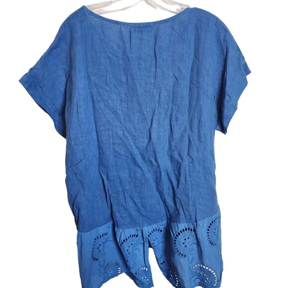 Terzo Millennio Blue Linen Eyelet Detail Blouse, NWT, Large - Picture 5 of 6
